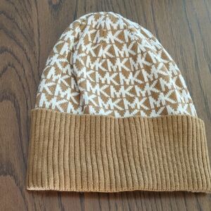 Michael Kors Tan and White Knit Beanie